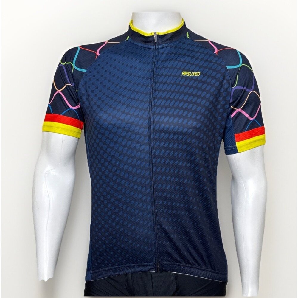 Arsuxeo Mens Cycling Jersey Large Full Zip Short Sleeve Biking Riding 4 Pockets